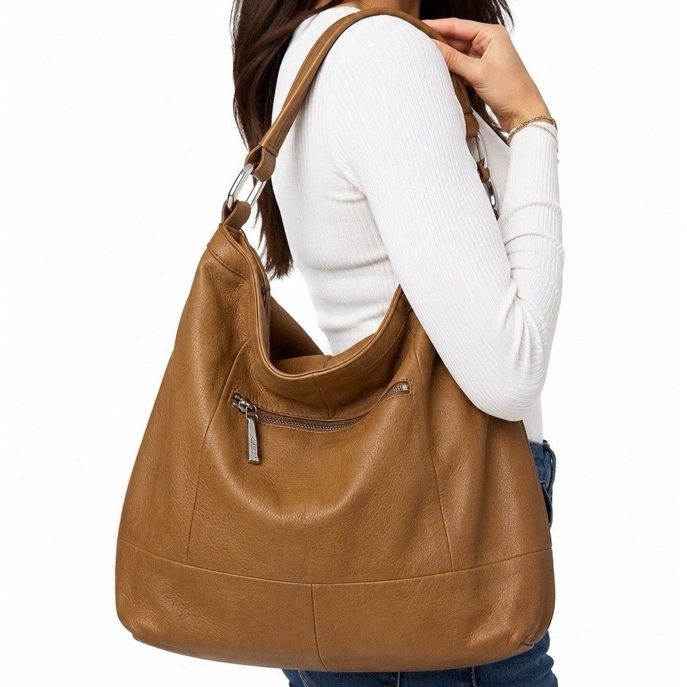 B. MAKOWSKY Camel Leather Handbag Slouchy Hobo Shoulder Bag Boho Luxury Y2K